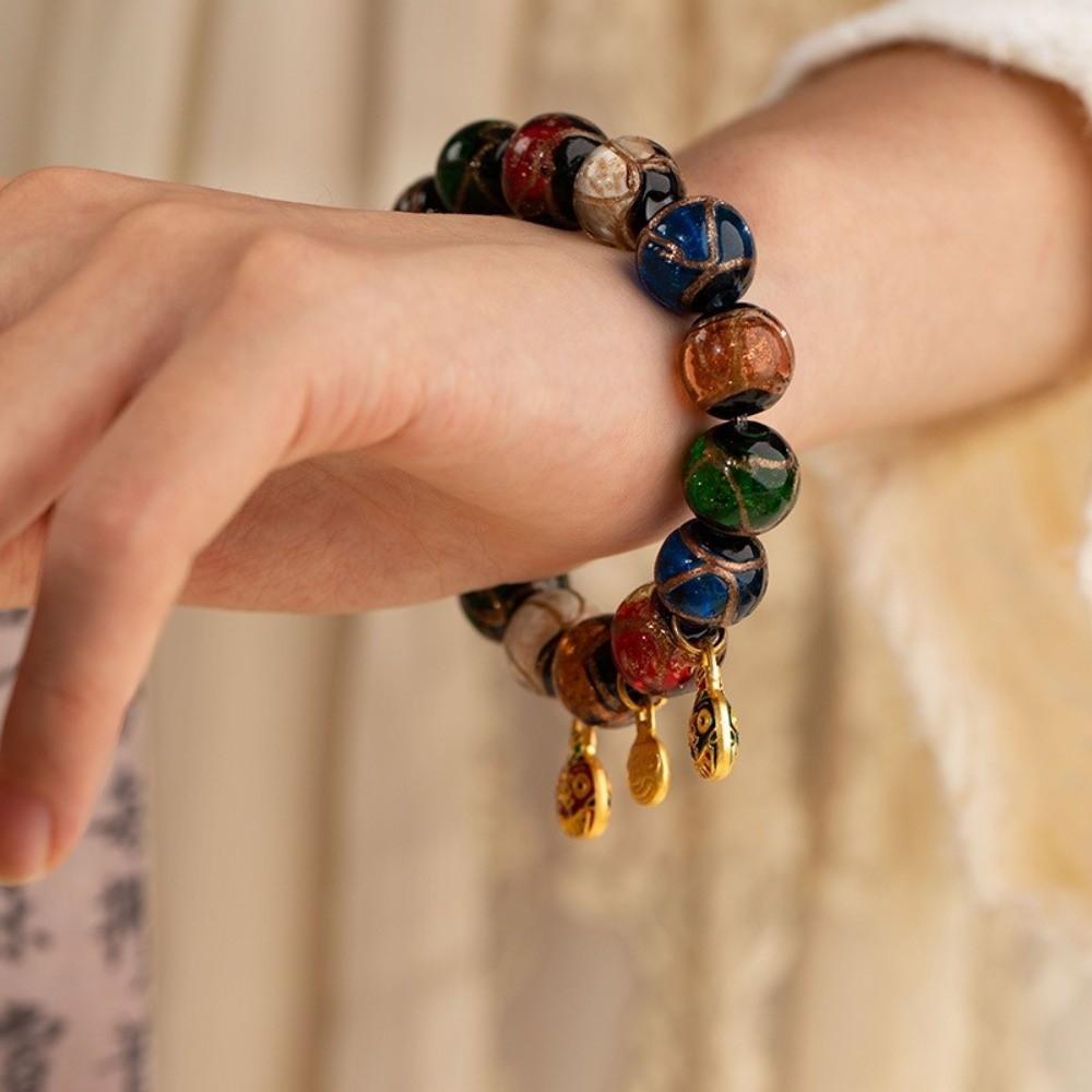 Family of Three Incense Gray Bracelet Glass Material Colored Glaze Bracelet  Wealth Attraction