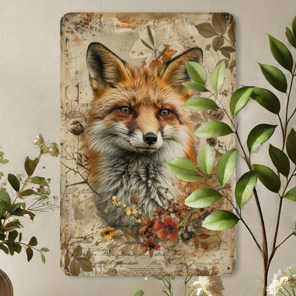 Vintage Fox Metal Poster 8x12 Inch, Rustic Wall Art for Home, Waterproof for Bar
