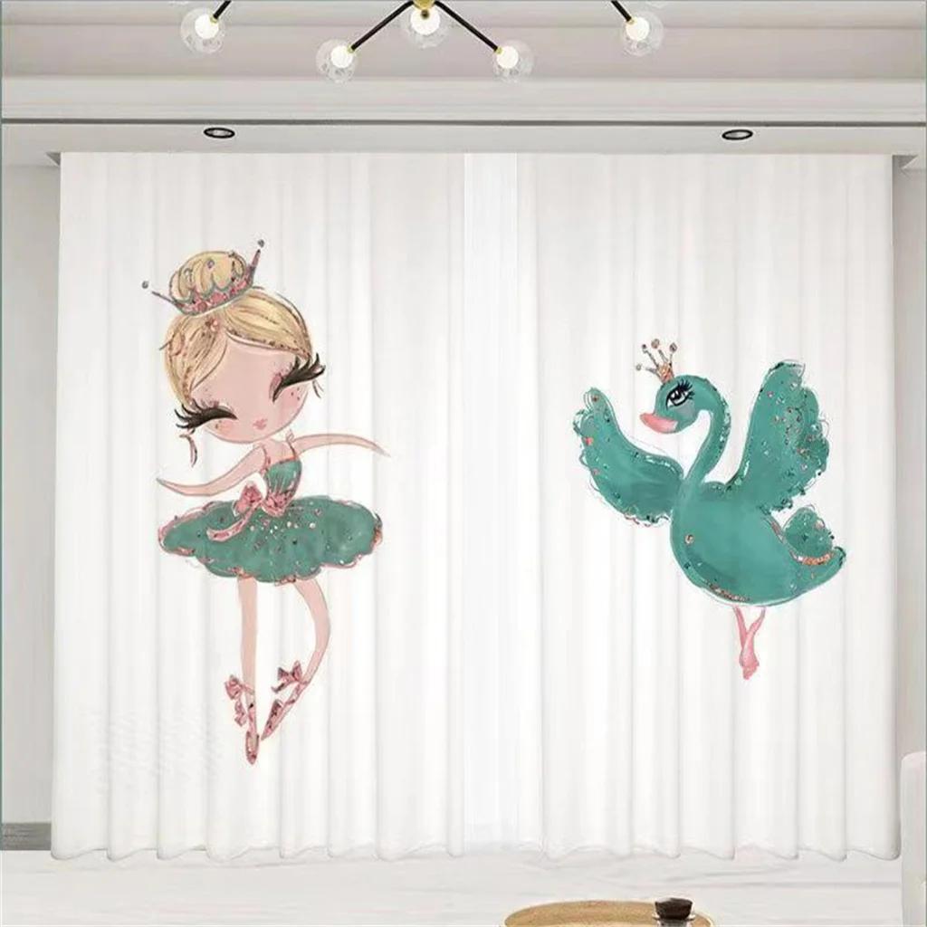 

Розовый замок, милый мультфильм, девушка, принцесса, лебедь, танцевальные туфли, полузатемненные детские шторы для гостиной, спальни, домашний декор 2x60Wx50H(CM)&Grommet Top