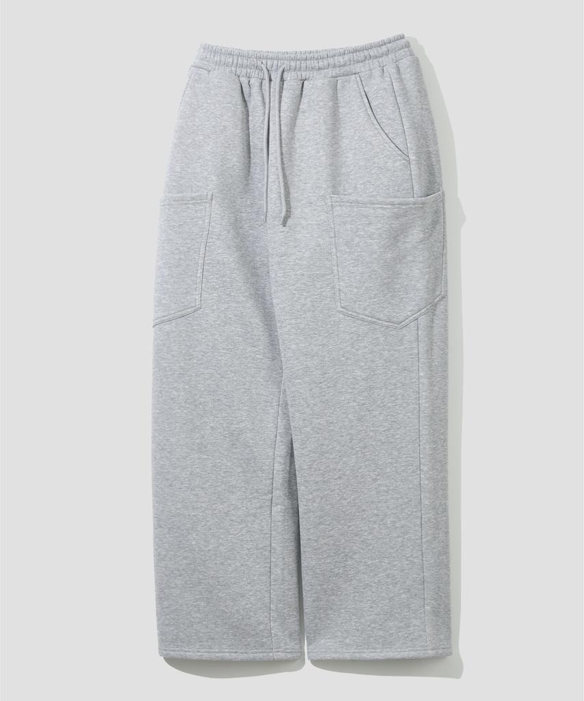 AGOD (Fleece-Lined) Side Big Pocket Wide Sweatpants [Heather Grey]