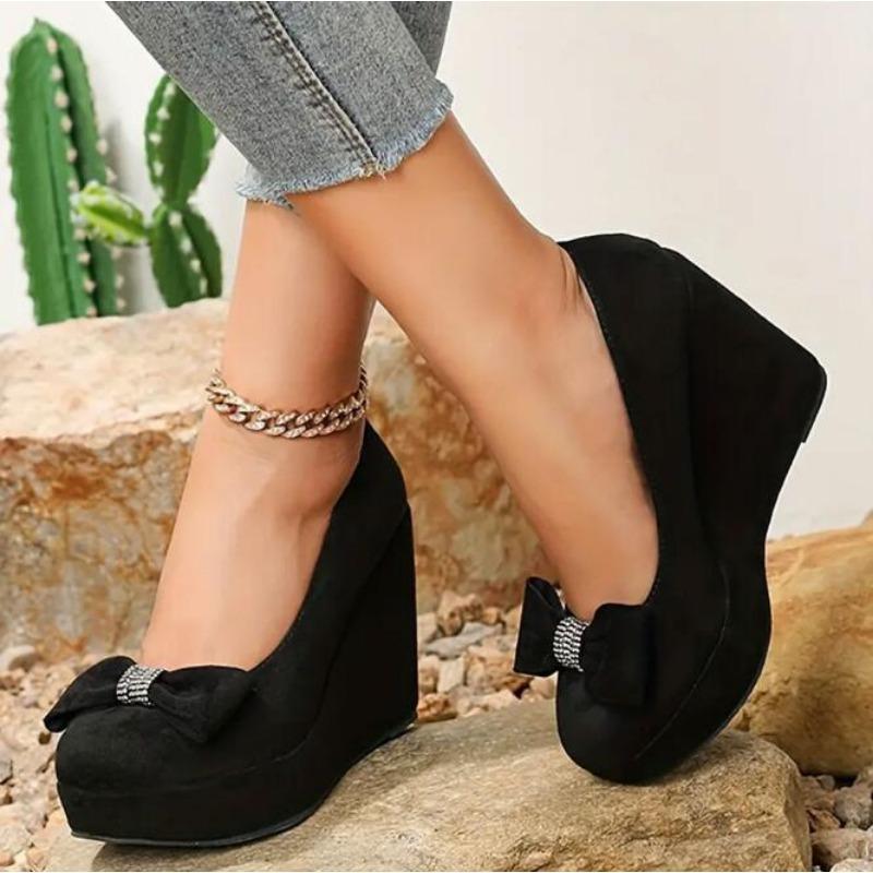 Spring Autumn Suede Women's Wedge Heels Shoes Round Toe Retro Thick Sole Platform High Heels Large Size Women's Shoes