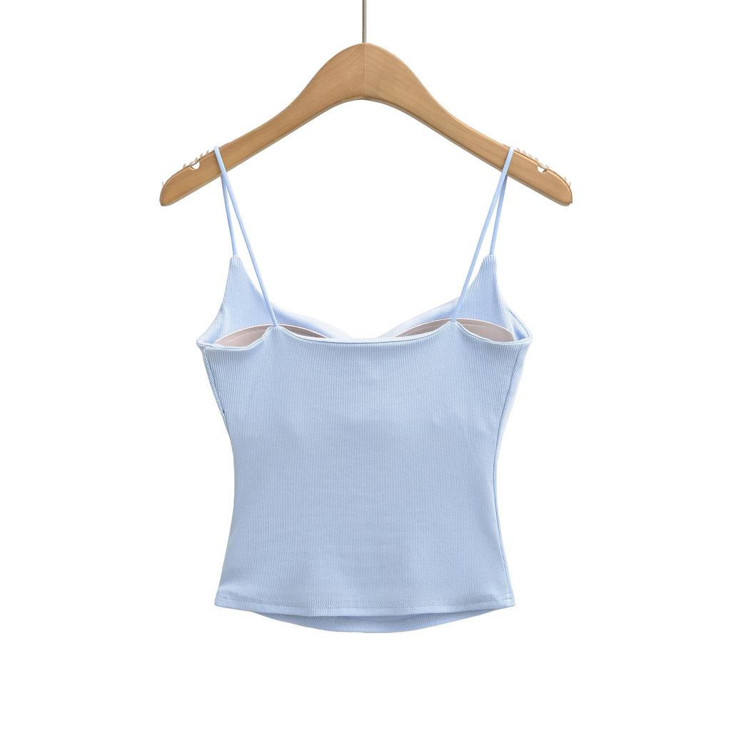 Seamless Padded Camisole with Elastic Straps, Sweat-Absorbent Cotton-Feel Lingerie Top, Versatile Multi-color Options