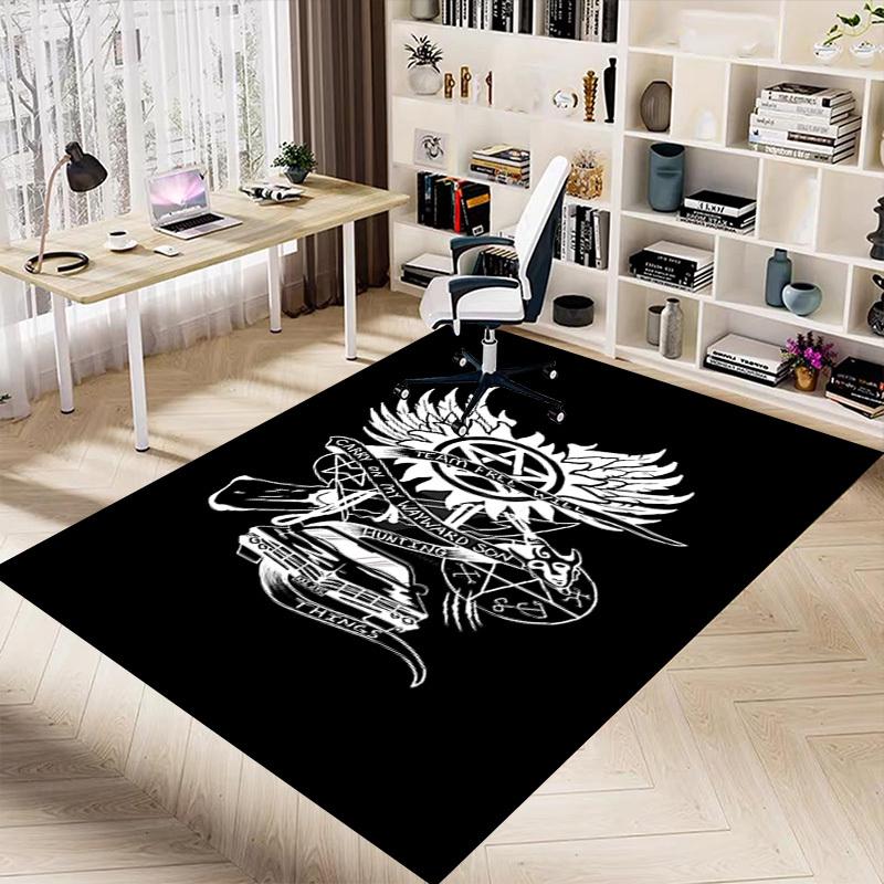 1pc Team Free Will Hunting Things Home Office, Durable Polyester Floor Mat with Easy, Office Decor, Urban Style, Nonslip Backing