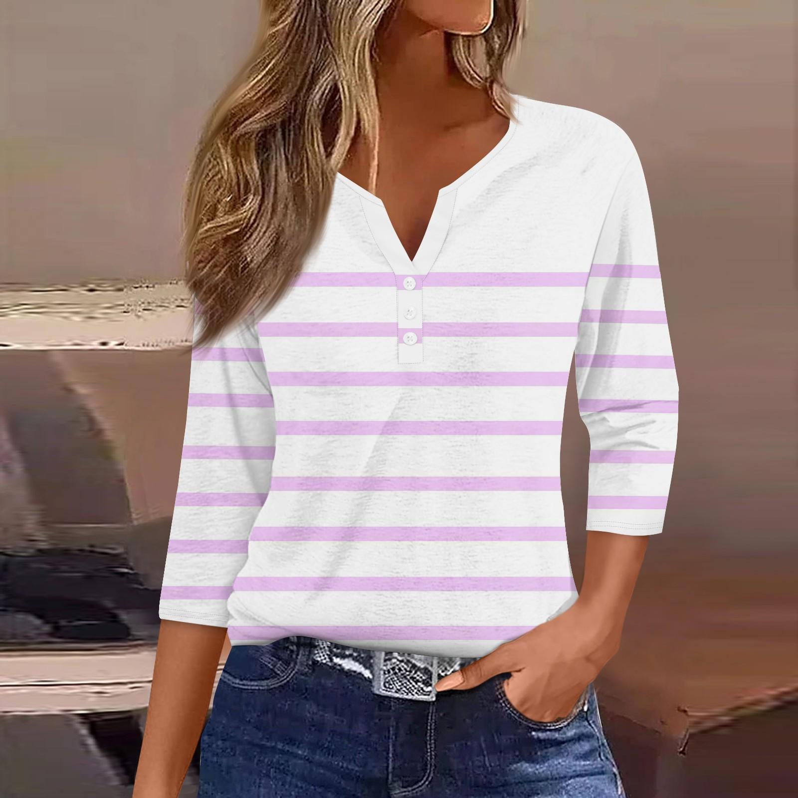 

Жен. Футболка Футболка С принтом Пуговицы Рукав 3/4Ежедневно Выходные Мода Классический Топ с v-образным вырезом Обычный L