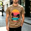 70s Retro Wave Ocean Reflection Sunset Palm Silhouette Print Tshirt Unisexs Unisexs Cotton Tee Summer Surf Outdoor Daily Top