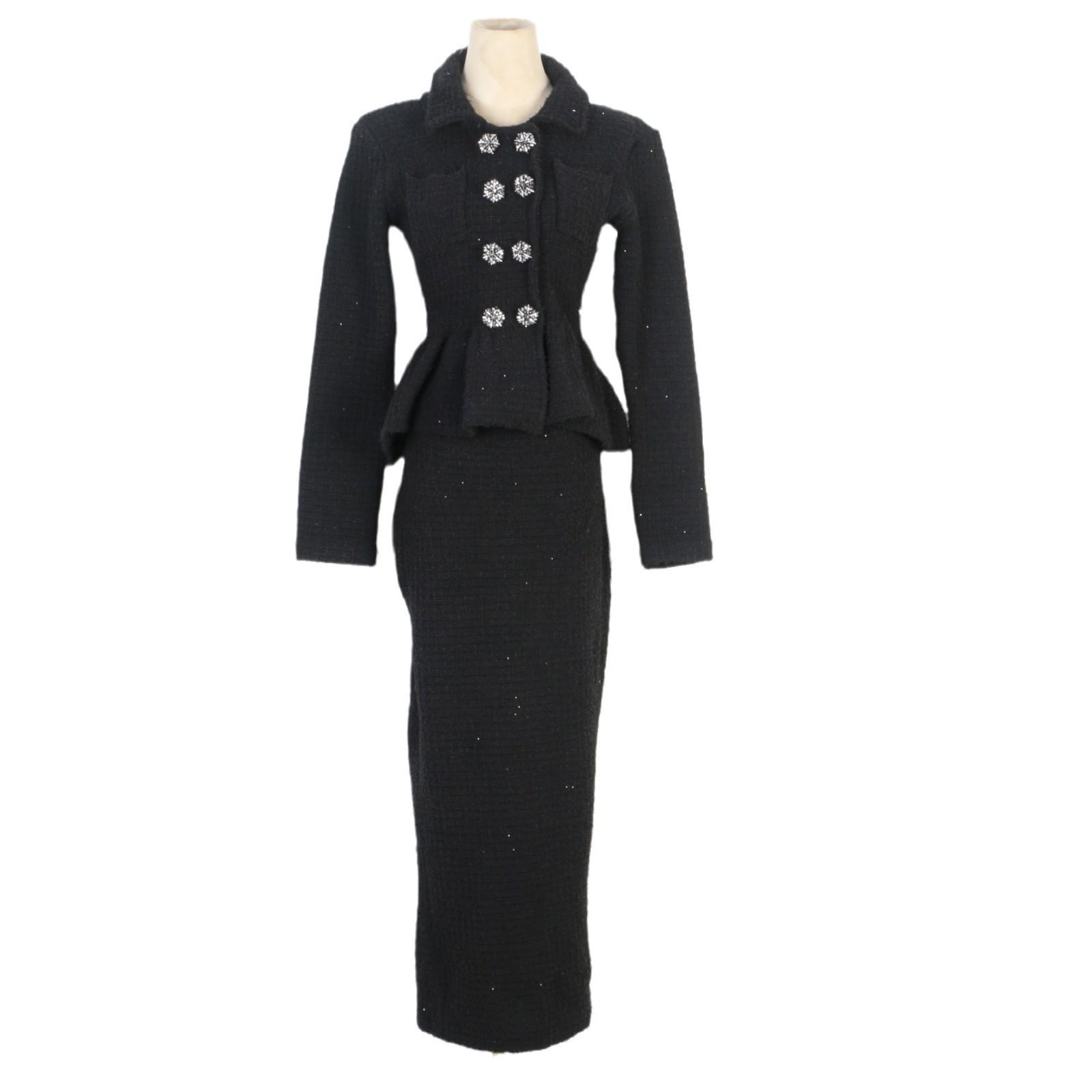

French Elegance: Black Lapel Double-Breasted Patchwork Dress with Slimming Waist S