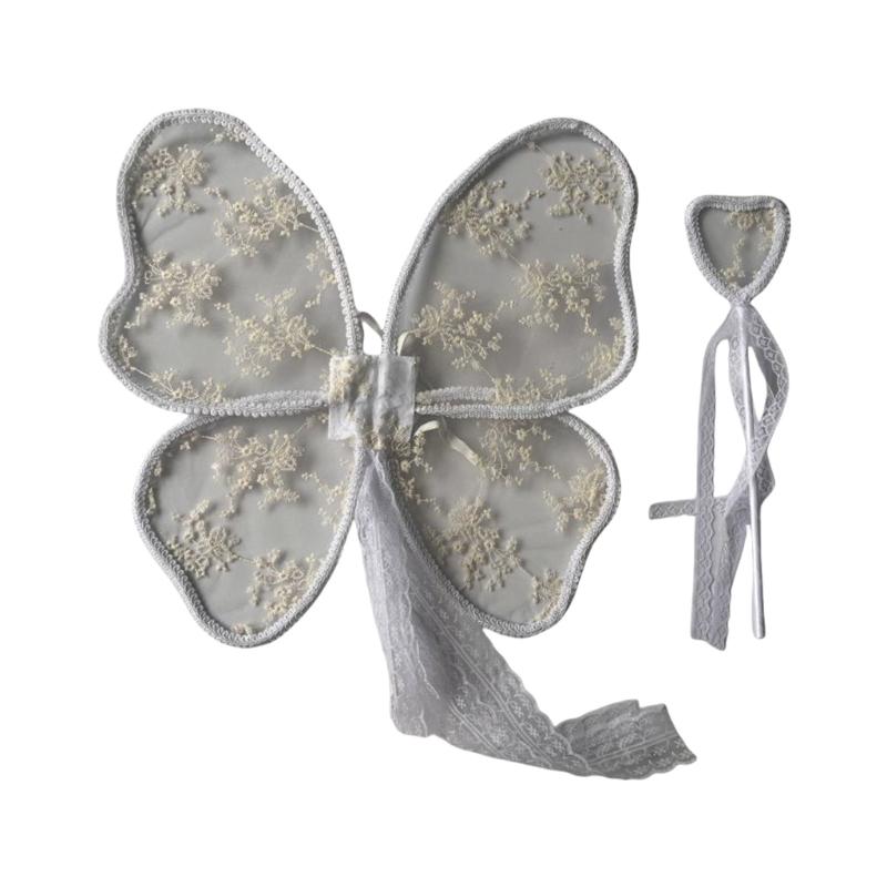 

Kids Angelic Lace Wing Costume with Embroidery Detail Lovely Baby Butterfly Wing for Photoshoots and Birthday Parties белый