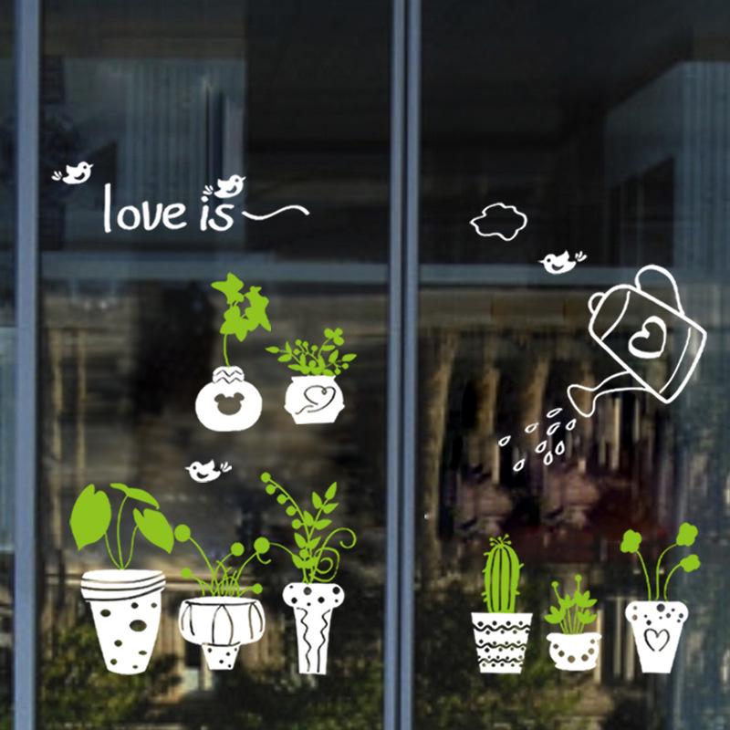 White Potted Glass Window To Remove Decorative Wall Stickers
