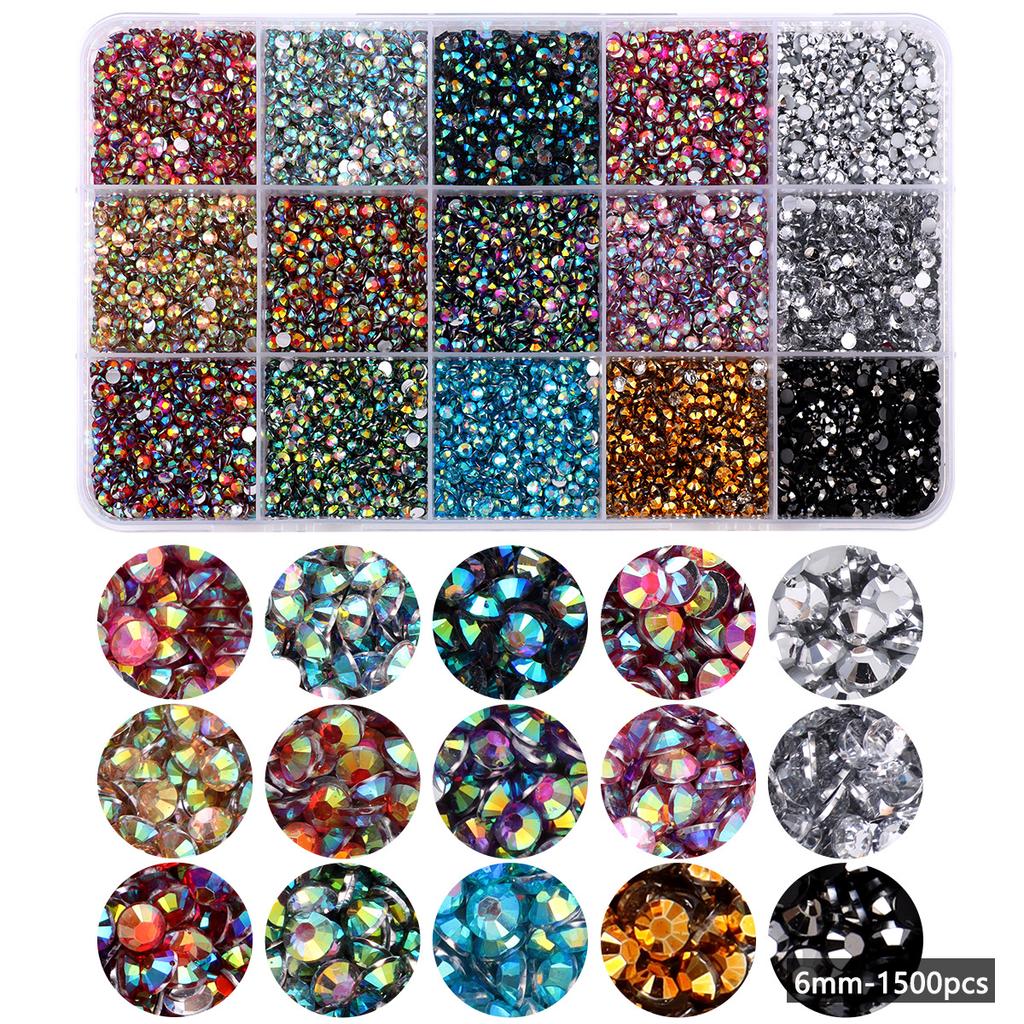15-Kleur Hars Platte Bodem Boor, Kleur Ab Boor, Gemengde Kleur Acryl Boor, Handgemaakte Diy Sticker Boor, Grote Transparante Diamant Sieraden Set.