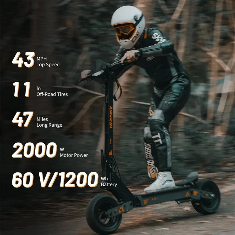 Verze 2026 Elektrická koloběžka KuKirin G4, Motor 2000W, Baterie 60V 20Ah, 11palcové kolo, Max. rychlost 70 km/h, Dojezd 75 km, Kotoučové brzdy