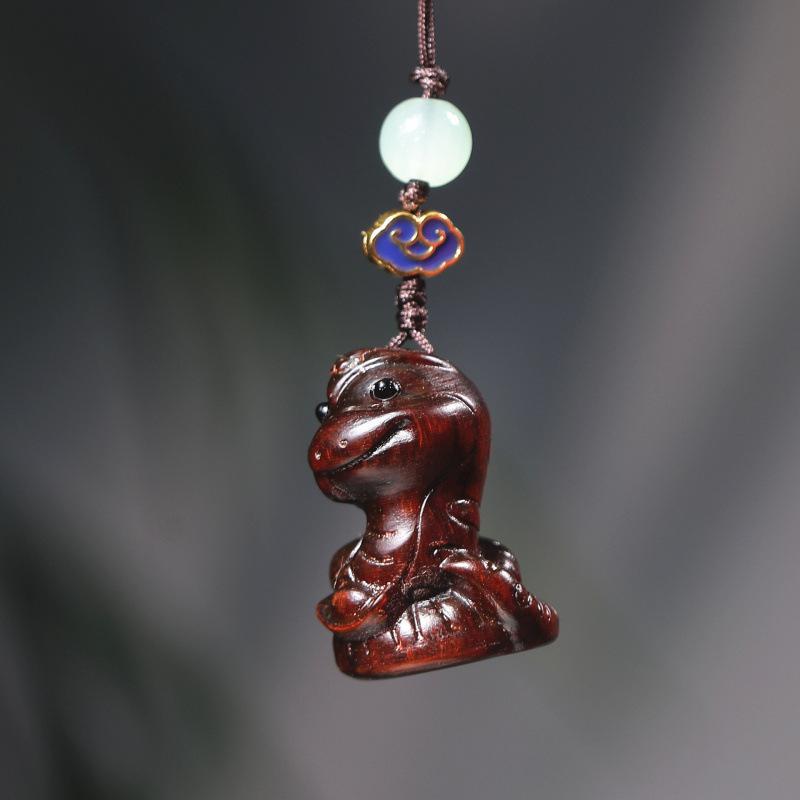 Hand Carved Wooden Chinese Zodiac Snake Pendant Cute Cartoon Snake Lucky Charm Keychain Car Rearview Mirror Bag Hanging Ornament