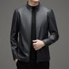 Genuine Leather Jacket Men's Spring and Autumn Velvet Thickened Middle-aged Dad Sheepskin Casual Stand-up Collar Jacket