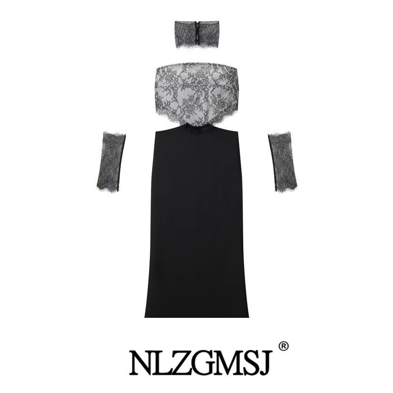 2025 European Winter Lace Satin Backless Slim Dress L