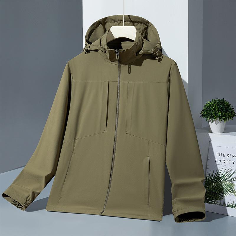 Solid Men's Windbreaker Spring and Autumn Windproof Waterproof Breathable Mountaineering and Fishing Clothing Outdoor Sports Hooded Jacket