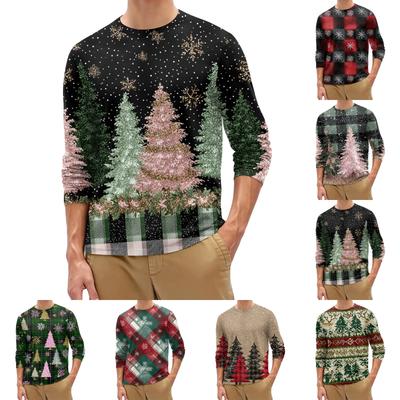 Men's Fashion Printed Round Neck Long Sleeve Bottoming Shirt Top