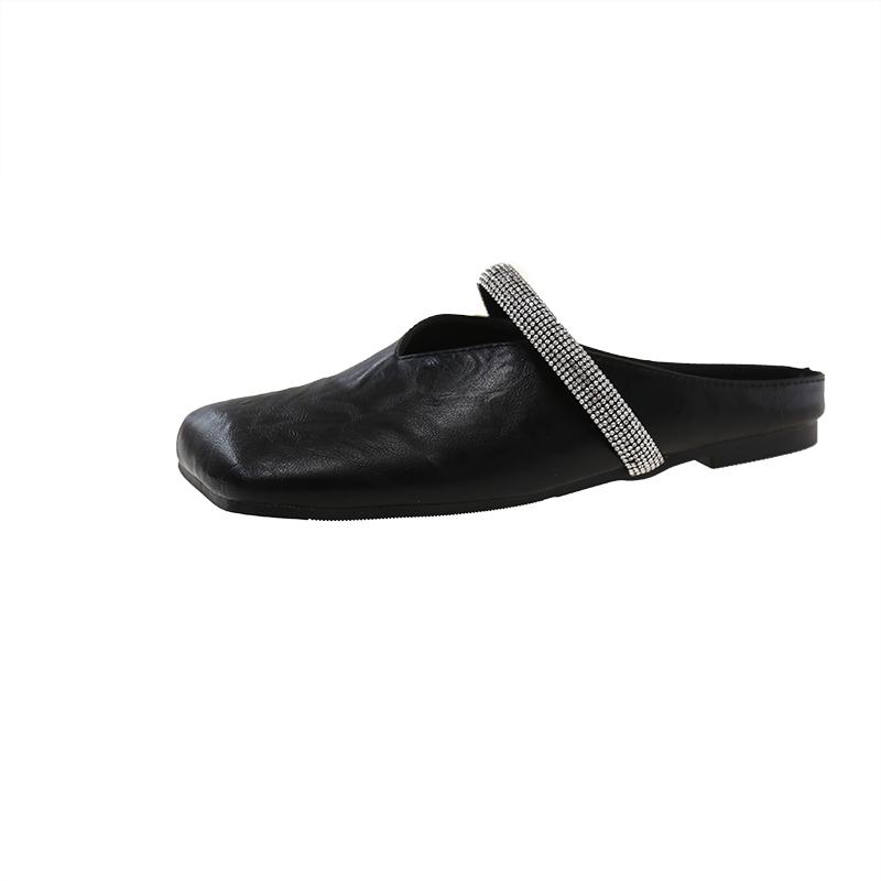 Bowknot Pearl Flat Bottom Baotou Half Slippers Women New Summer Shallow Mouth Mary Jane Single Shoes Casual Slides