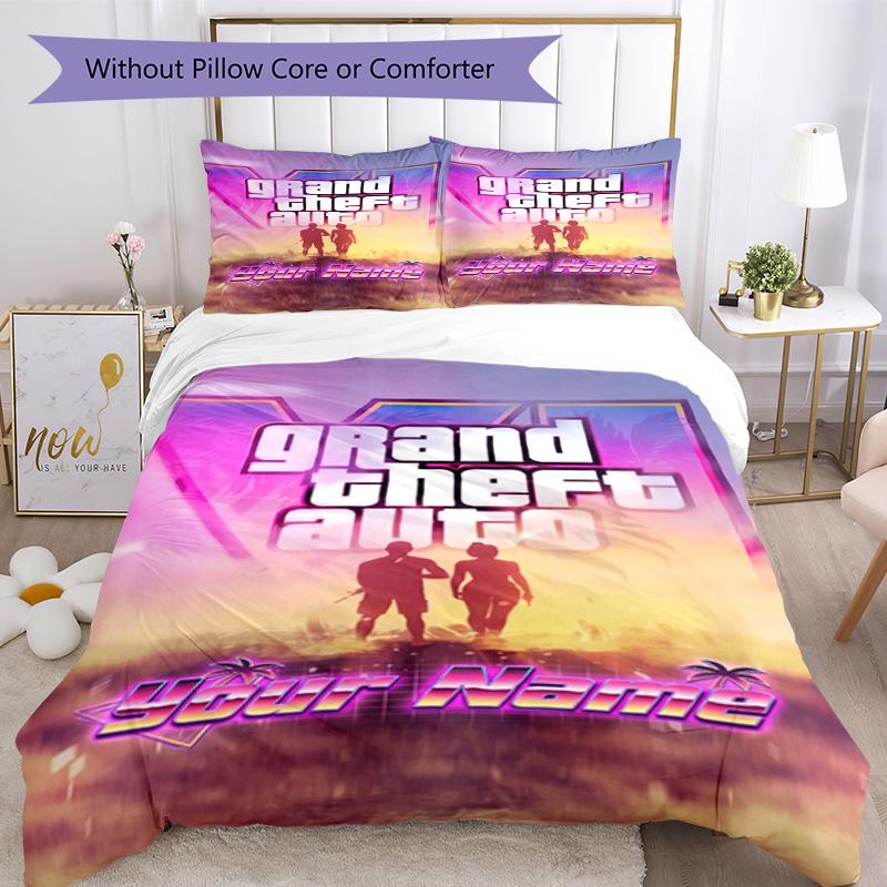 Gta Customize Your Name Bed CoverBed Suitable for Study room Wrinkle Resistant Bedroom Decor Best for Christmas