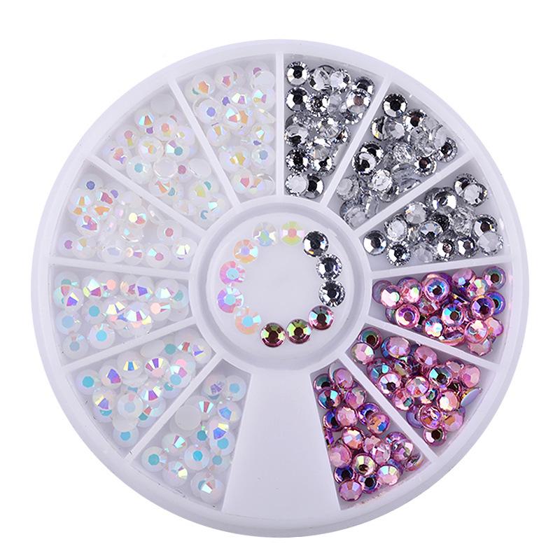 Multicolor Round Plate Nail Art Rhinestones - Pointed Elf Beads Nail Decorations DIY Accessories
