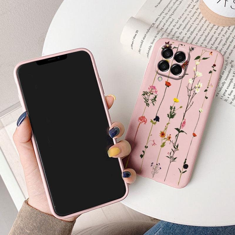 For Samsung Galaxy M33 M53 5G Case Cute Fashion Heart Flowers Soft Silicone Bumper Cover For Samsung M13 M15 M55 M35 Fundas TPU