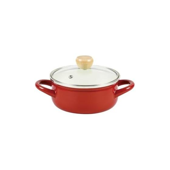 Pearl Metal Pot, Two-handed Pot, 15cm, Enamel, IH Compatible, Glass Lid Included, Red, Just Size HB-4894