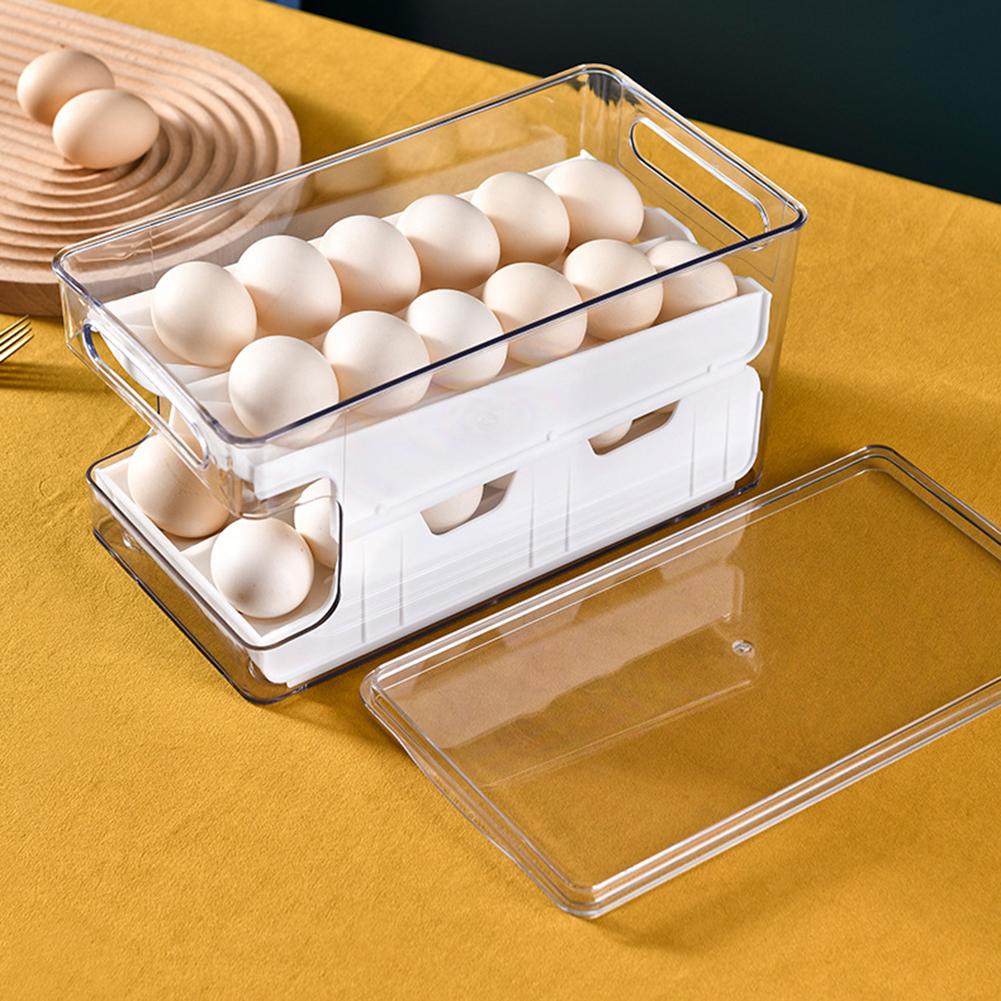 2-stufiger automatischer rollender Eierhalter Platzsparender rollender Eierspender Aufbewahrungsbox für frische Eier für Küchen Kühlschrank
