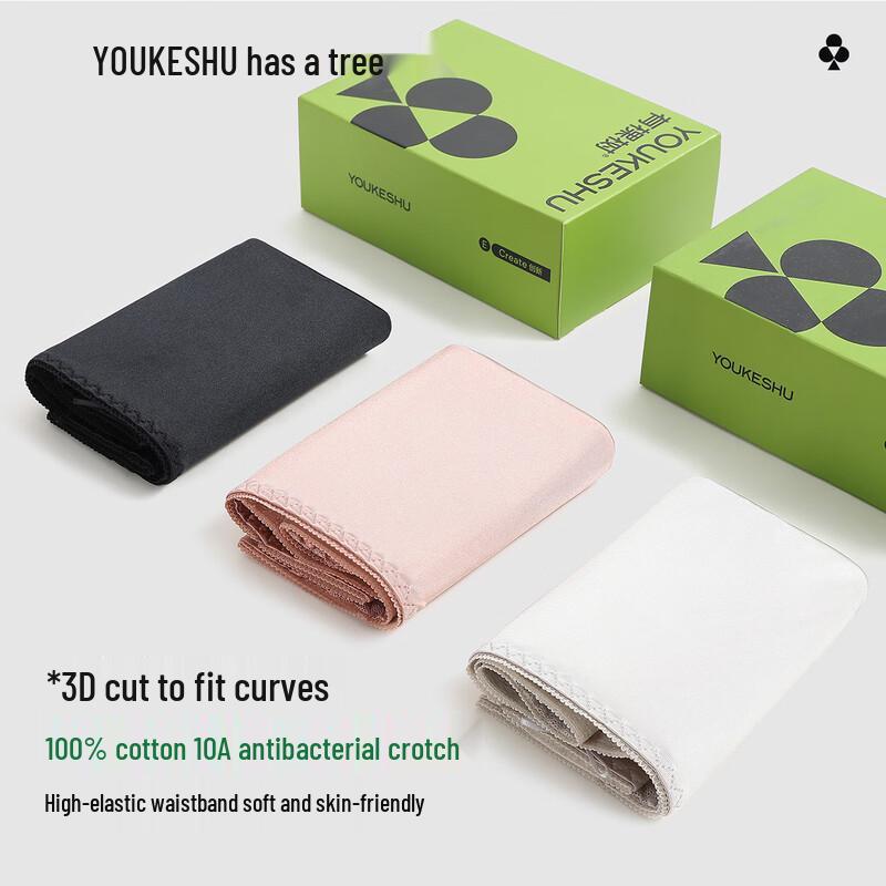 YOUKESHU Women's 10A Antibacterial Lace Cotton Briefs (3-Pack)