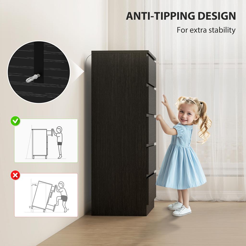 Chest Of Drawers 5 Drawer Dresser Modern Storage Cabinet With 5 Drawers For Bedroom Living Room Black