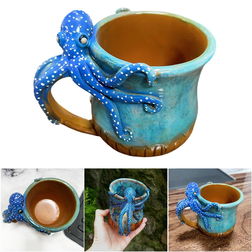 Novelty Octopuses Mug Handmade Statue Sea Animal Mug Coffee Milk Tea Cup Creative Octopuses Coffee Mug 3D Resin Mug