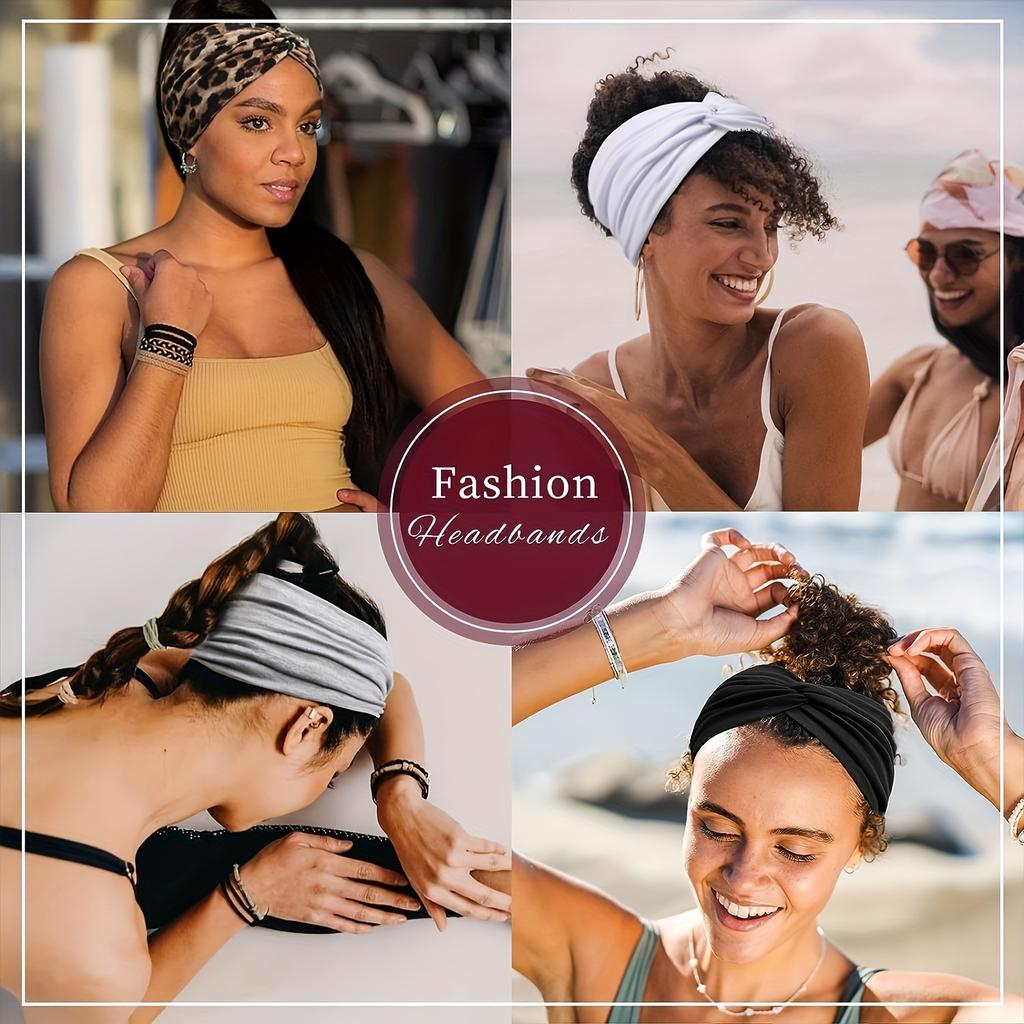 6 Stück Boho Stirnbänder für Damen, Vintage bedruckte elastische Haarbänder, rutschfeste stilvolle Haaraccessoires, mehrteiliges geknotetes Kopfschmuck-Set