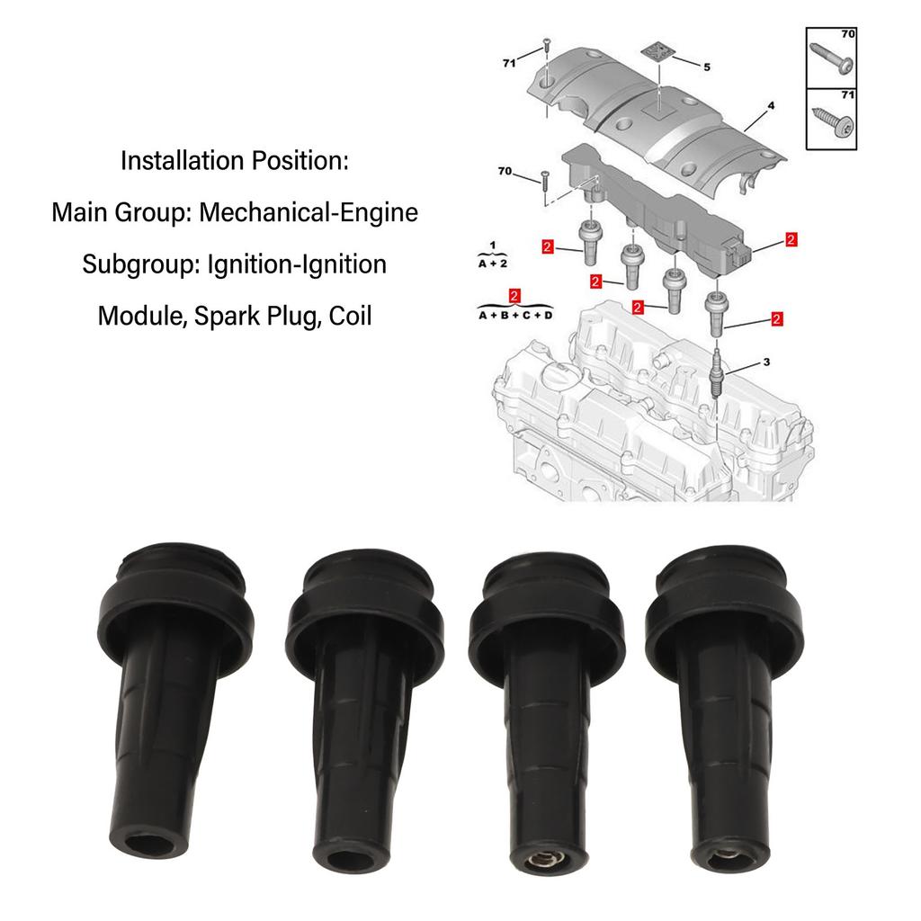 4PCS Ignition Wire Sheath Kit Coil Wire Spark Plug Boot Replacement for Peugeot 206 206CC 207 307 308 408