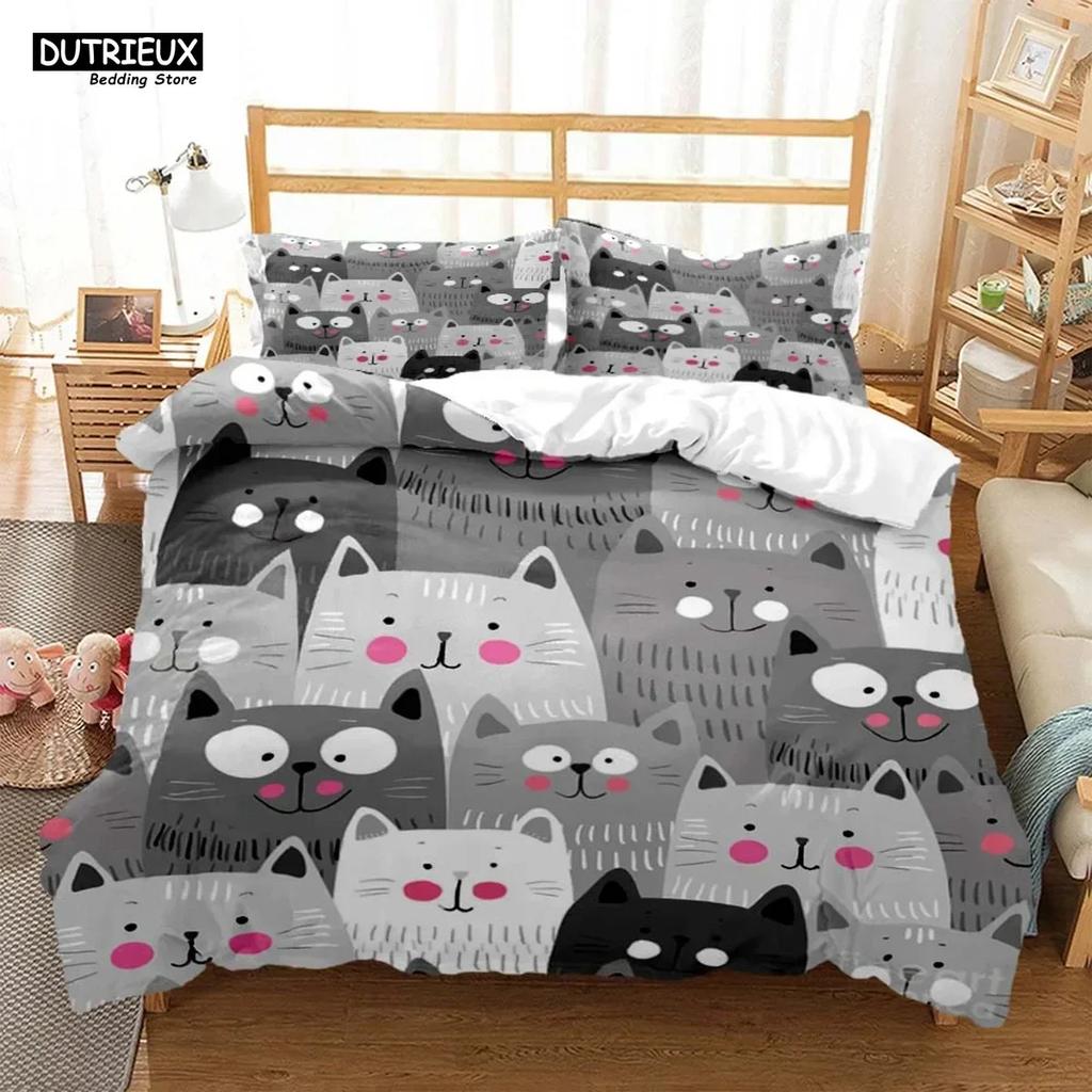 Cute Cat Bedding Set 3D Printed Suitable For Bedroom Duvet Cover Set With Pillowcases Kids Home Textile