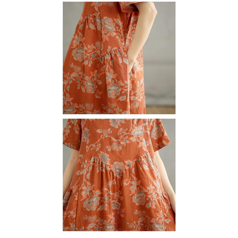 Dimanaf 2025 Summer Women Plus Size Long Dress Short Sleeve Vintage Basic Oversized Casual Loose Dress Floral New