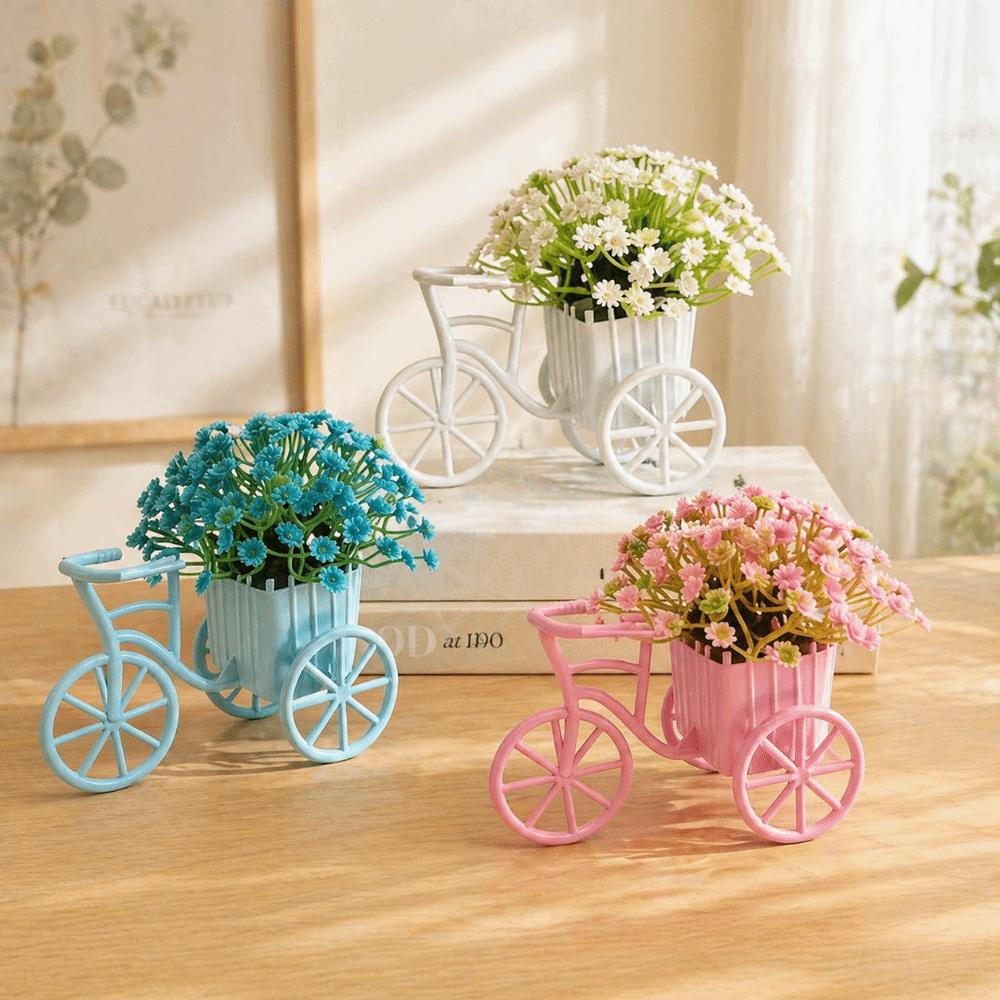Country Tyle Mini Bicycle Ornaments Miniature Garden Artificial Flowers Ornaments Living Room