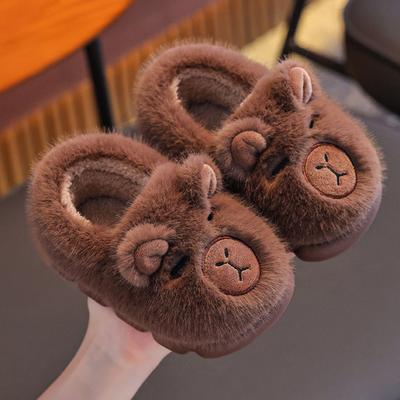 Winter Children's Cotton Slippers Boys' And Girls' Warm Fleece-Lined Medium To Large Sizes Matching Parent-Child Baby Clog- Cotton Shoes