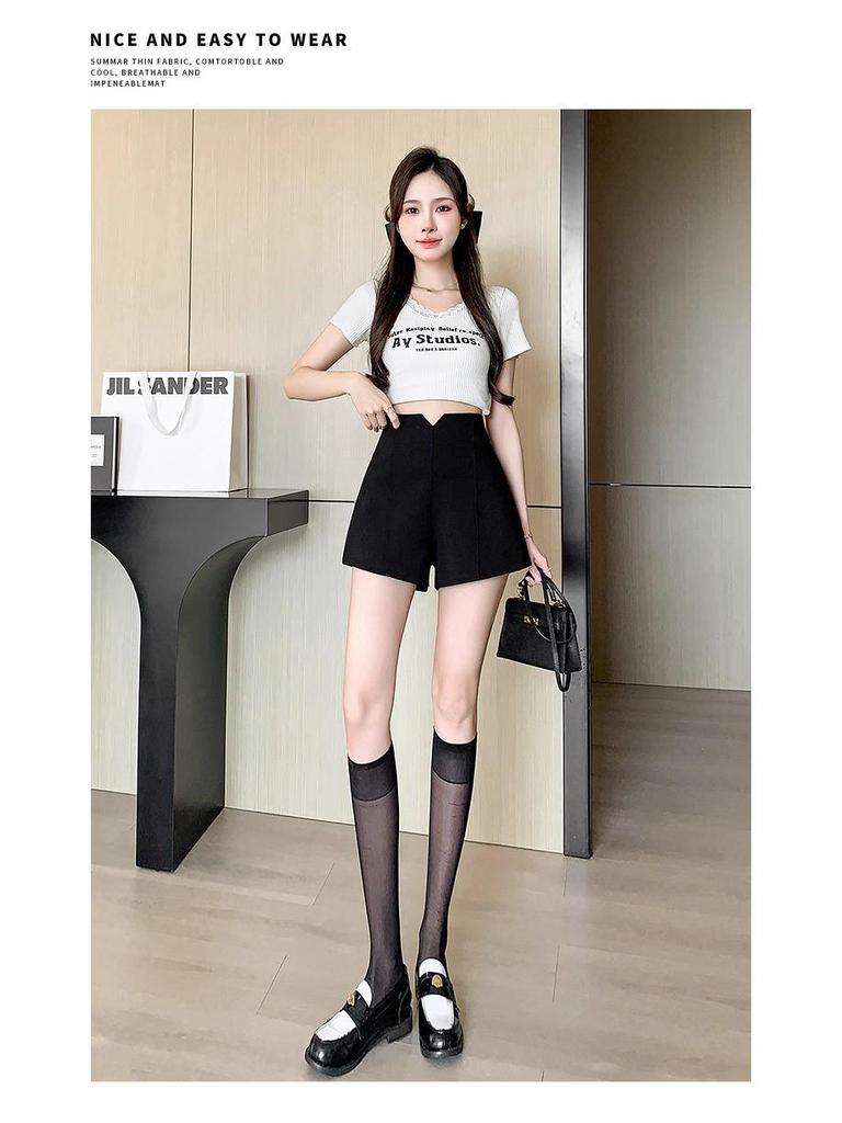 Plus Size High Waist A-Line Black Wide-Leg Shorts for Women - 2024 Summer Slimming Casual Style