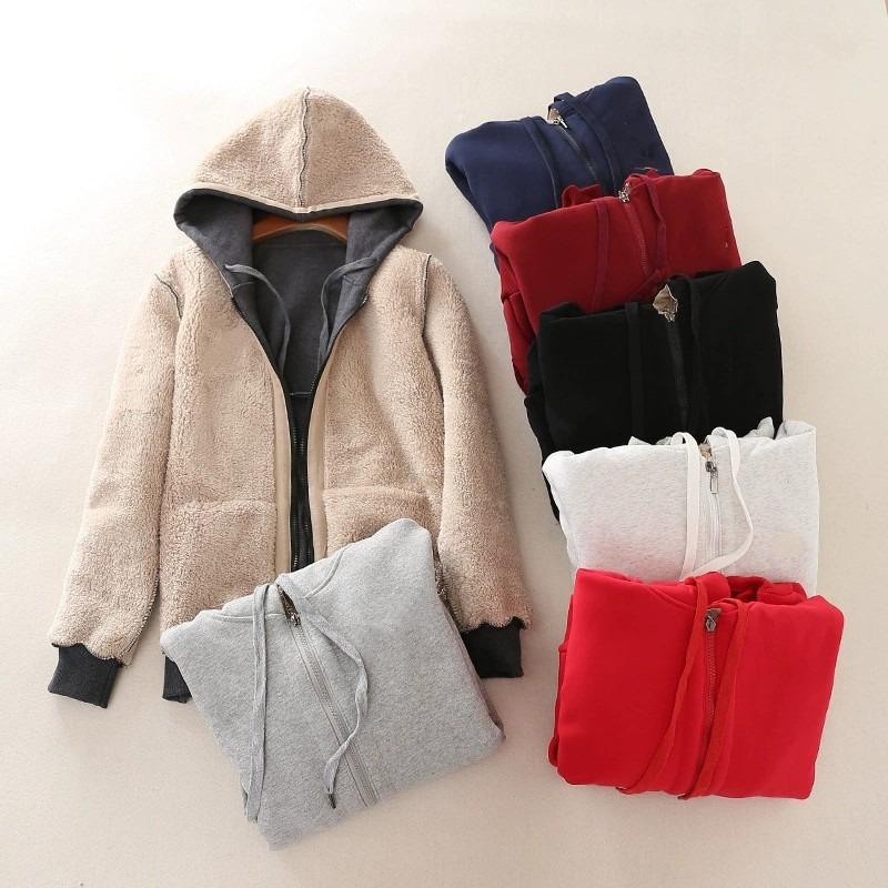 Jacket Women Black Hooded Coat Autumn Winter Warm Zipper Long Sleeve Outerwear  Loose Fashion Casual Jackets