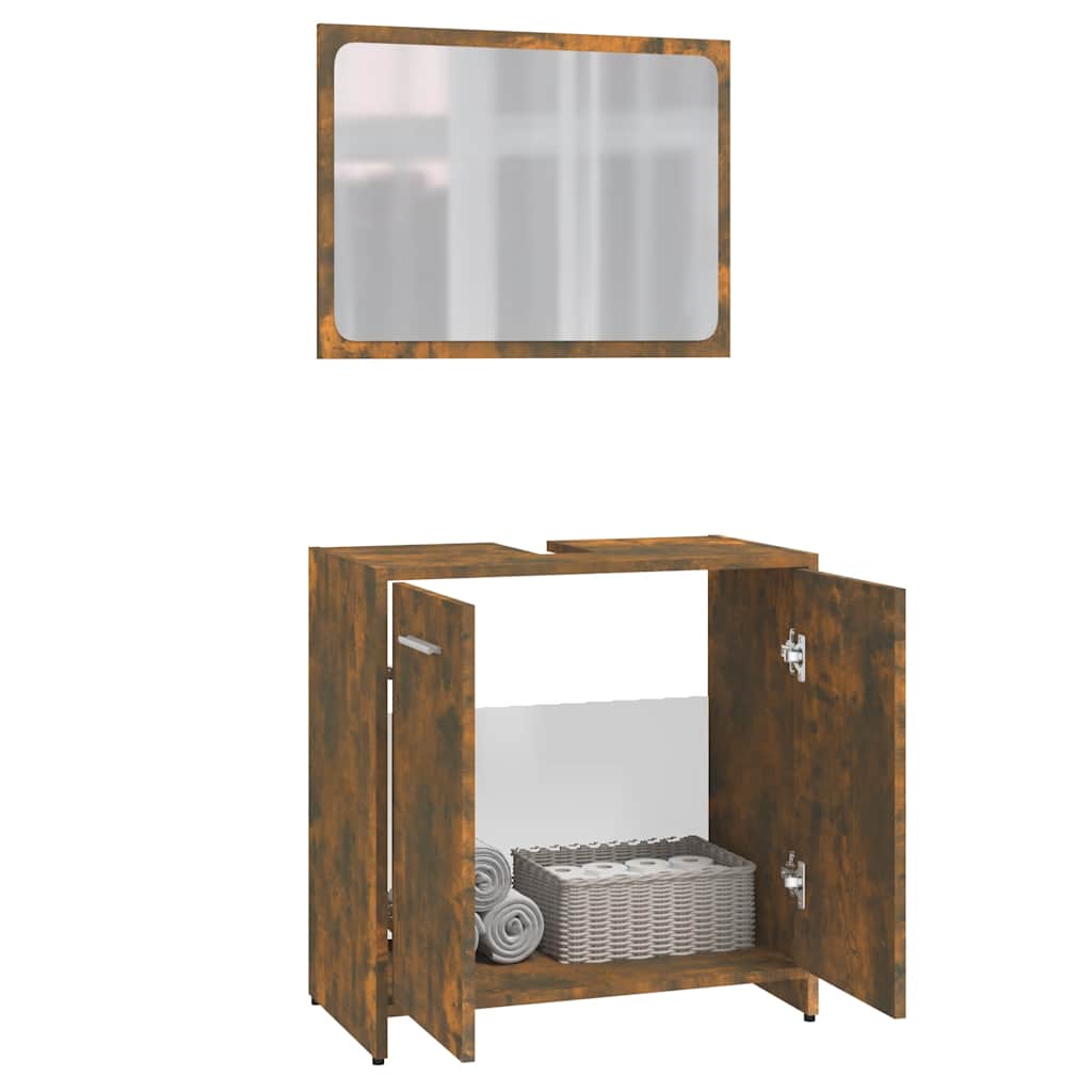Bathroom Furniture Set Smoked Oak Wood Based Panel