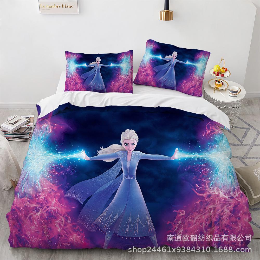 Cartoon Animation Kit 3D Digital Printing Quilt Cover Princess Bedding Three-Piece Set
