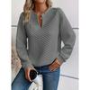 women's Quilted Textured Notch V Neck Raglan Long Sleeve Loose Casual Pullover Sweatshirt Top