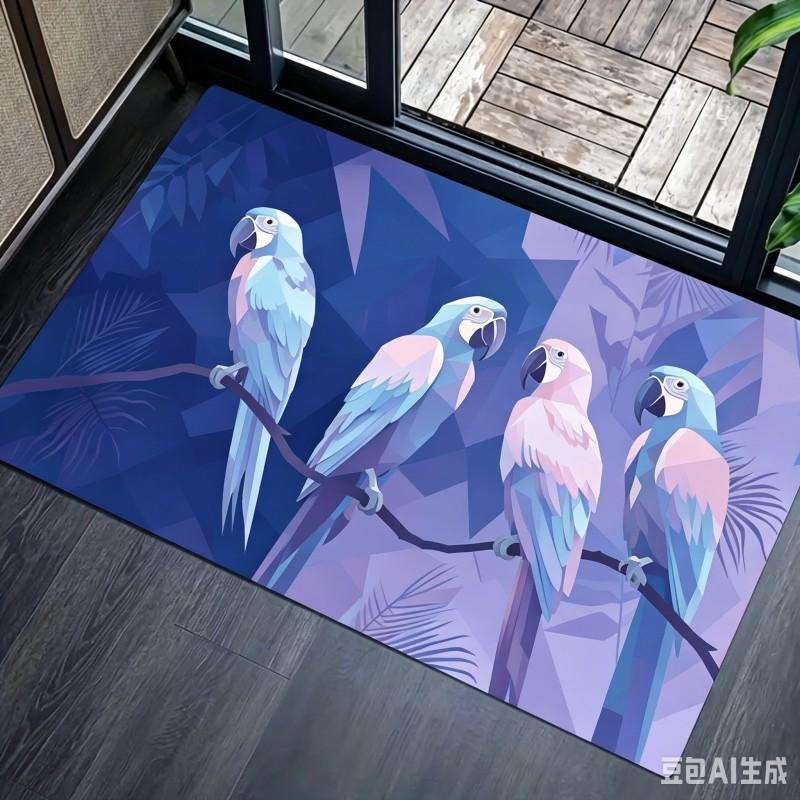 Abstract Tropical Parrot Doormat Colorful Macaw Bird Palm Leaf Welcome Mat Exotic Art Jungle Home Entryway Decor Floor Rug
