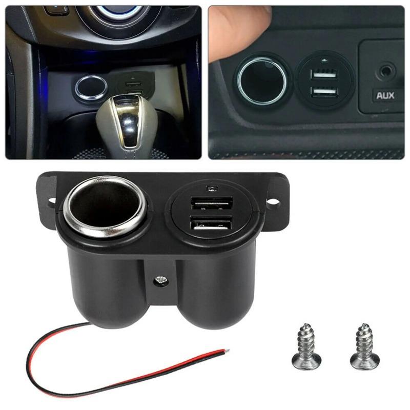 Car Cigarette Lighter USB Dual Power Outlet 12v Usb Charger Socket Plug Adapter Interior Replacement Part  Car Accessories