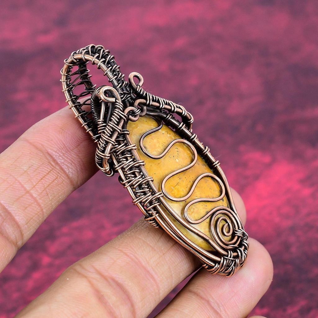 Fossil Coral Pendant Copper Wire Wrapped Gemstone Jewelry Handmade Unique Pendant