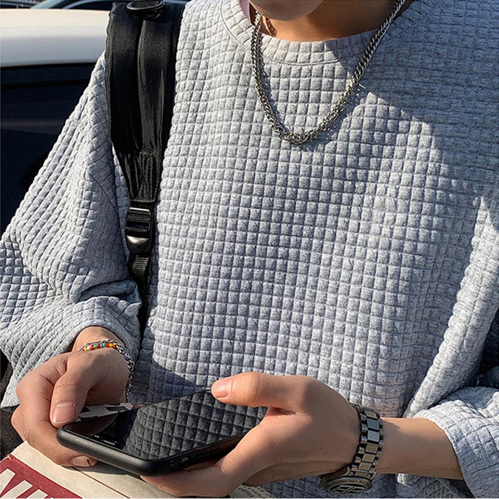 Waffle Short-sleeved T-shirt Men's Summer Harajuku Style Half-sleeved Five-point Sleeve Hong Kong Style White T-shirt