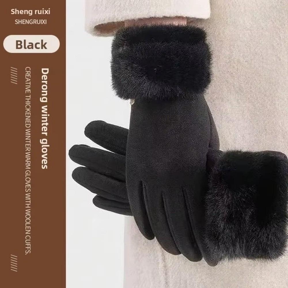 

Winter Outdoor Touchscreen Gloves Thickened Breathable Women Gloves Windproof Fleece Lined Cycling Gloves Keep Warm чорний