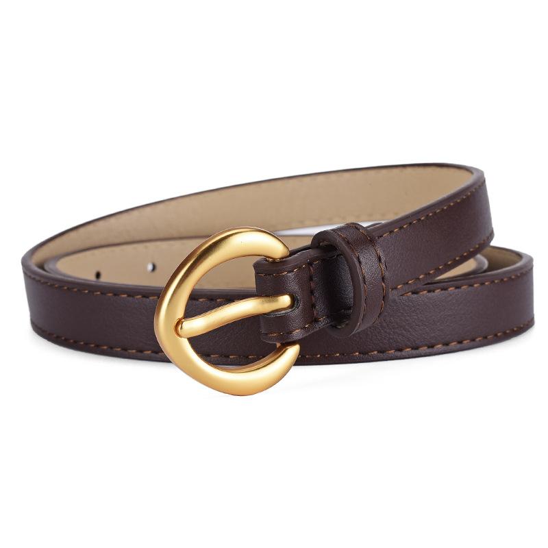 Round Pinhole Thin Belt, Denim Casual Pants, High-End Exterior Decoration Pu Belt
