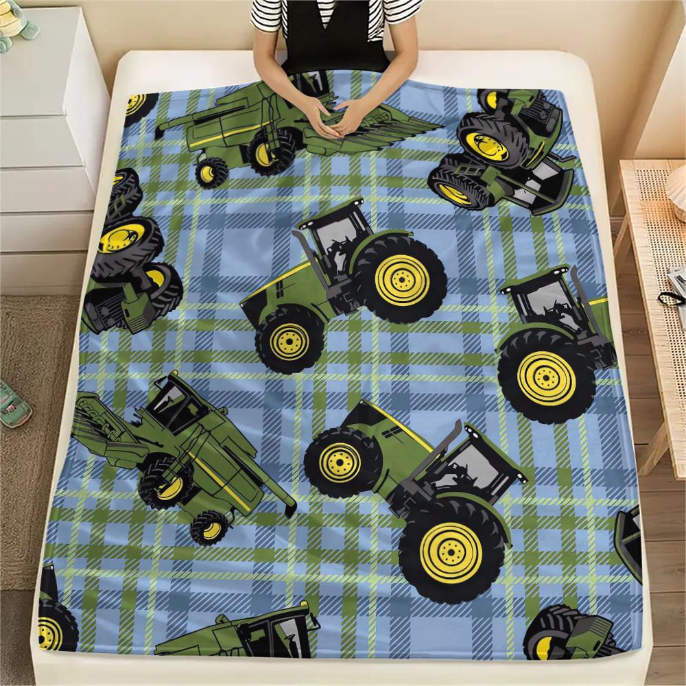 1Pc John Green Tractor Print Flannel Blanket, High Quality Comfortable for All Seasons, Home Decor, Warmth and Comfort, Perfect for Christmas Gifts