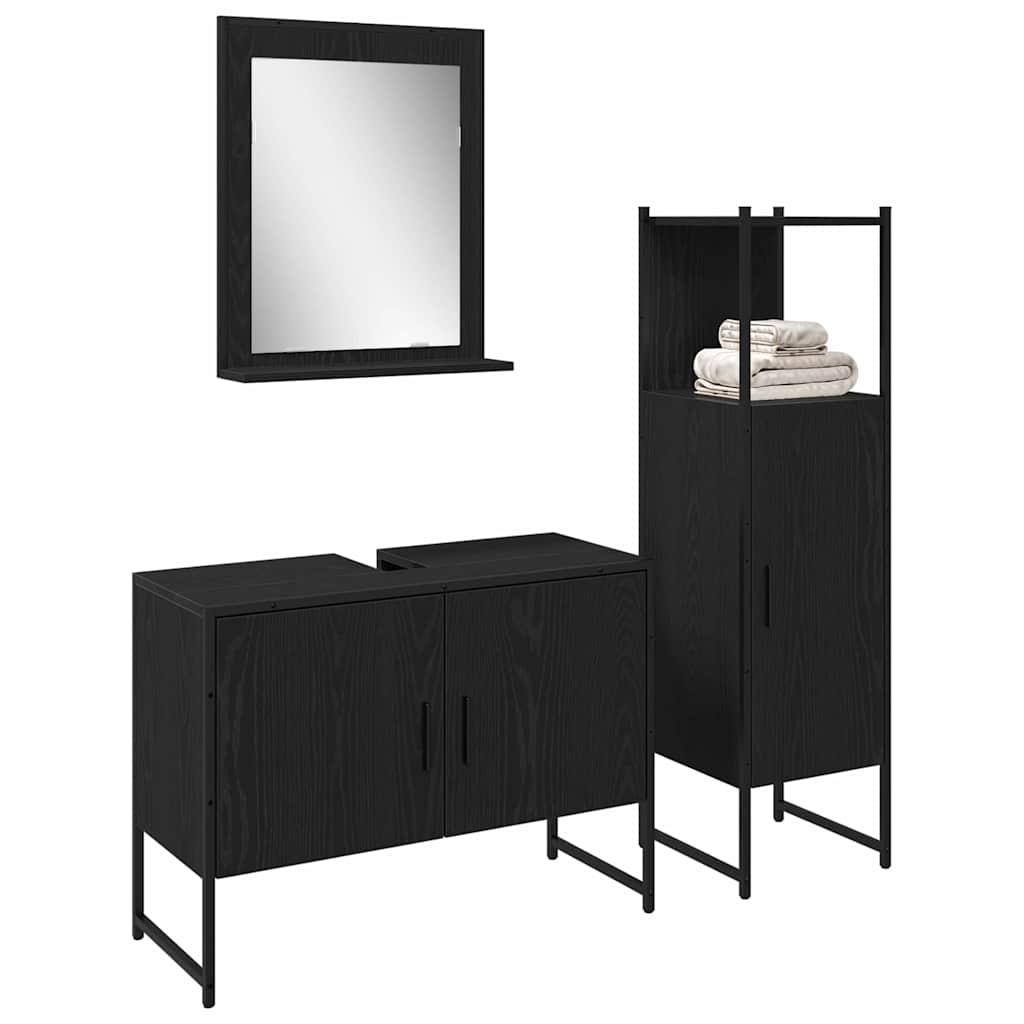 Bathroom Furniture Set with Shelf 3 pcs Black Particleboard