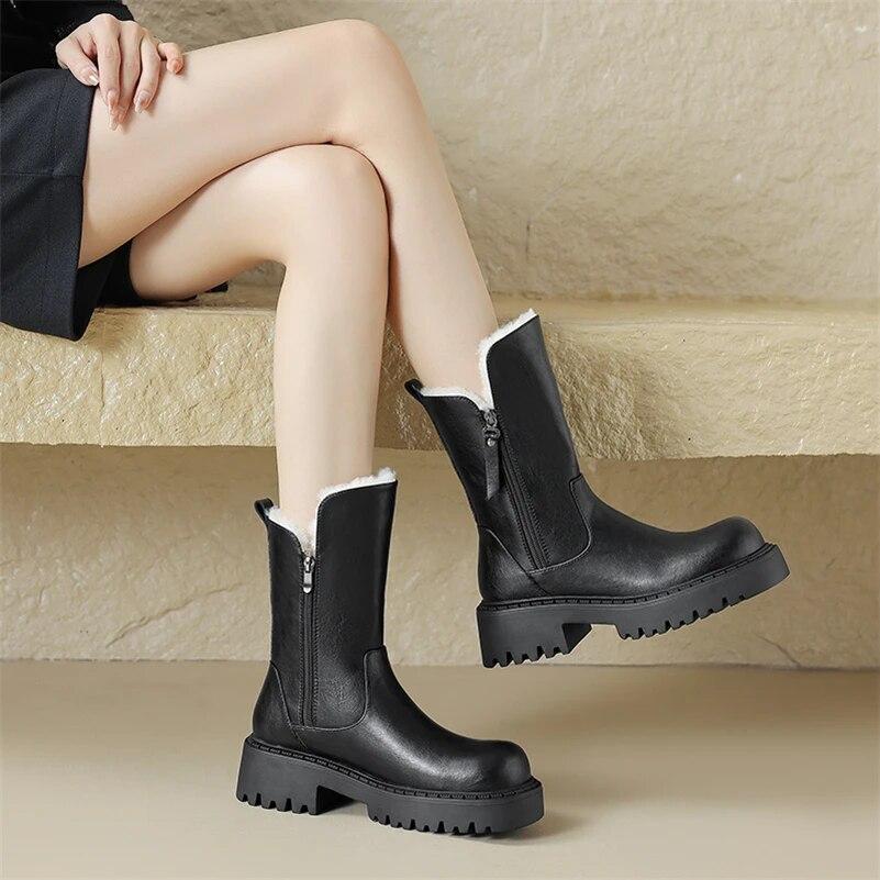 Meotina Braune Kurze Stiefel Hunter Damen Winterstiefel Kurze