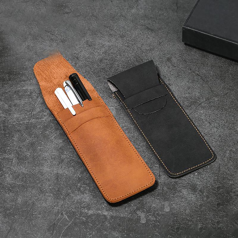 Vintage Leather Pen Case Pocket Pen Pouch Mini Stationery Organizer Bag For Students Office Women Men Business Travel