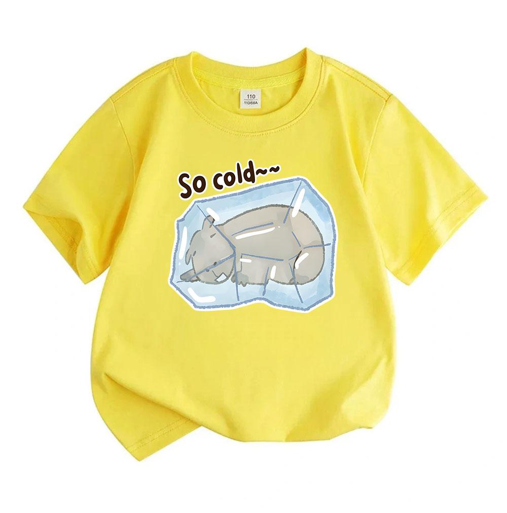 Kids Boys Girls 100% Cotton Crew Neck Short Sleeve T-Shirt, Cute Frozen Capybara Print Casual So Cold Pattern Soft Breathable Summer Tee for Daily Wea